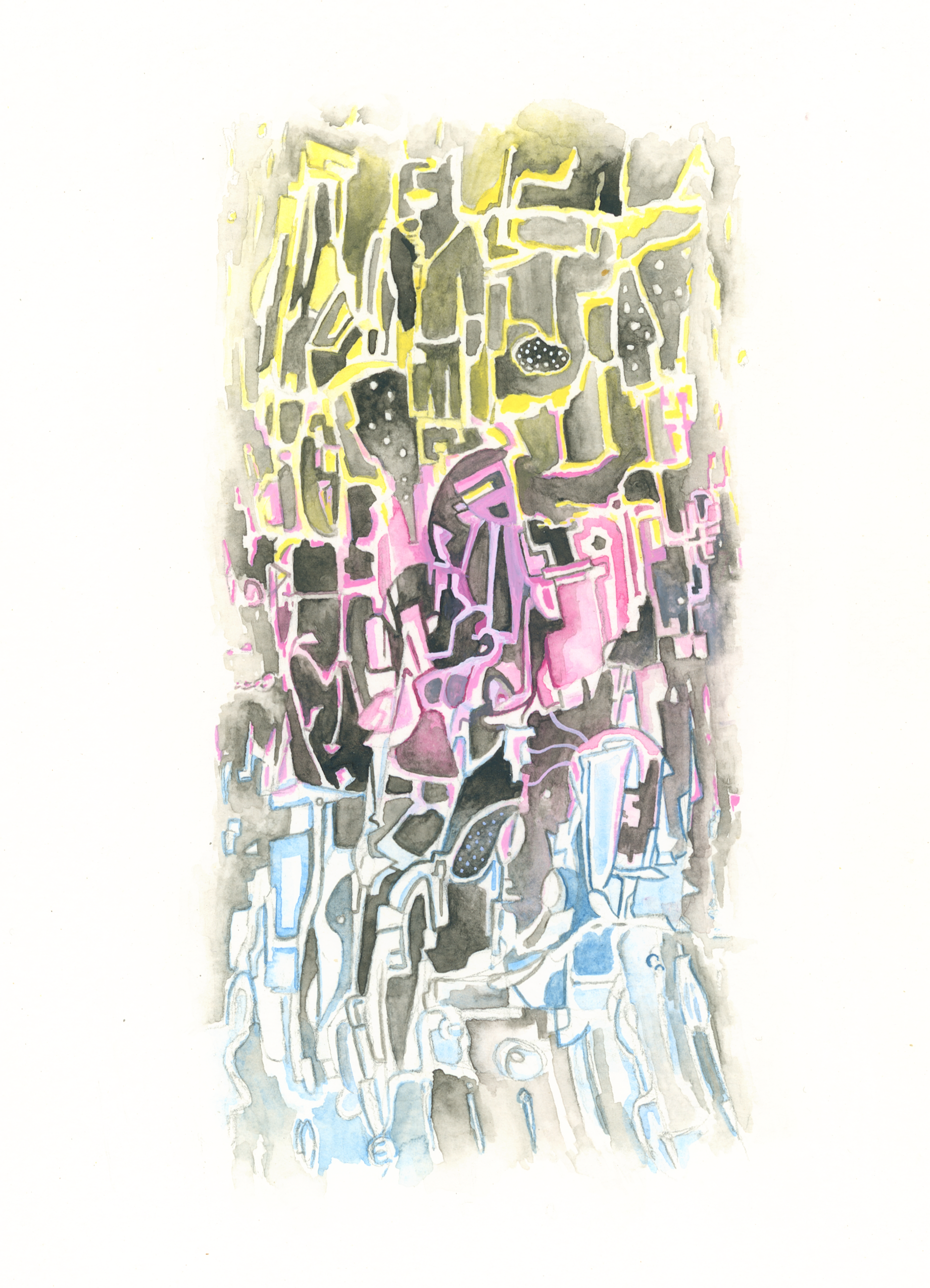 Sven Wes — Ometeotl Subtle II, aquarelle and graphite dimensional artwork, contemporary Belgian fine art